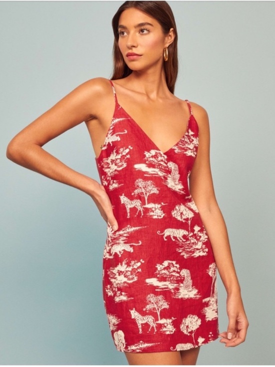 Reformation Dresses & Skirts - Reformation Red Toile Safari Linen Mini Dress sz Medium
